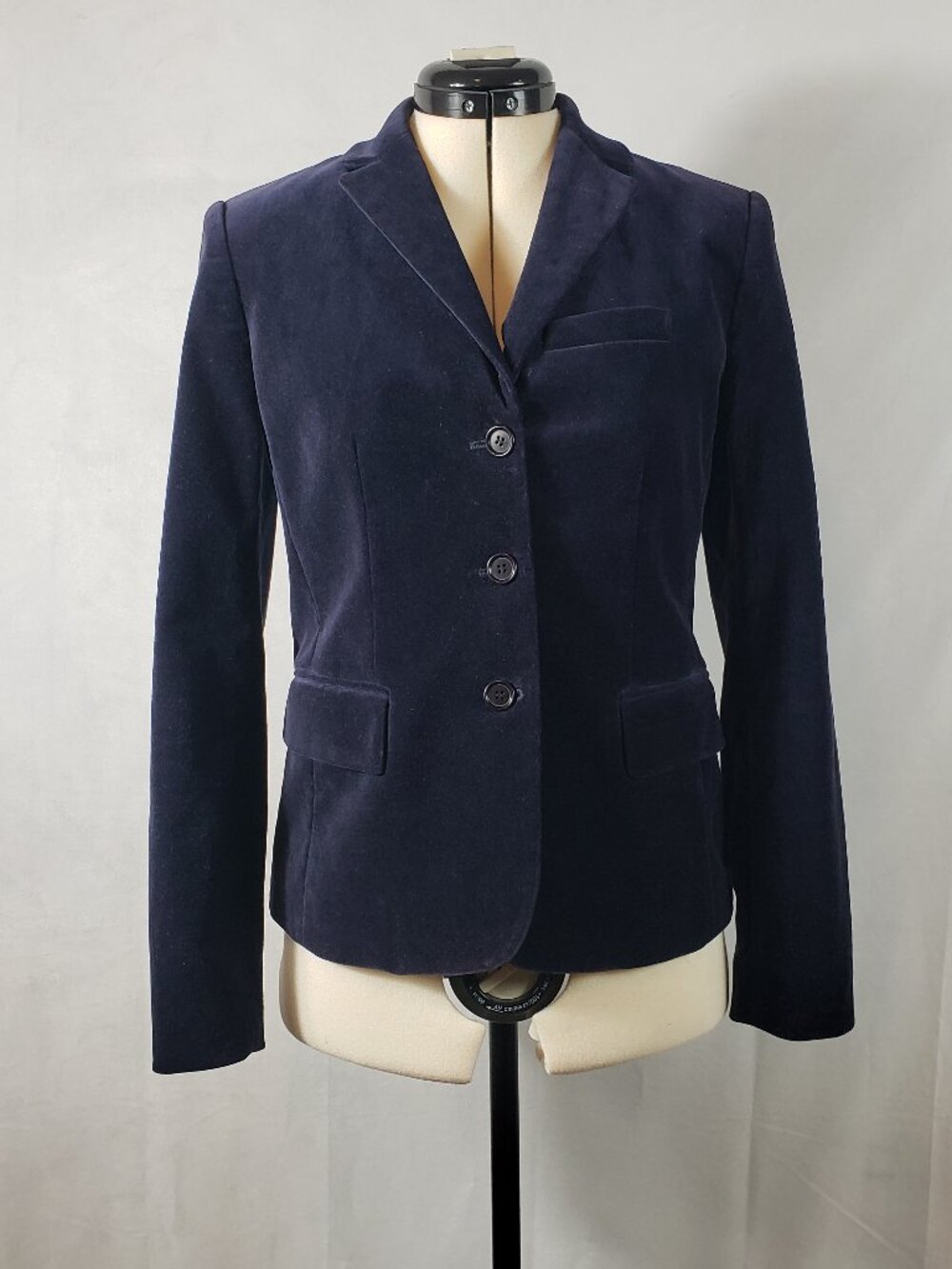 J Crew Y2K Era 3 Button Navy Blue Fitted Velvet Blazer Preppy Academia Size 2